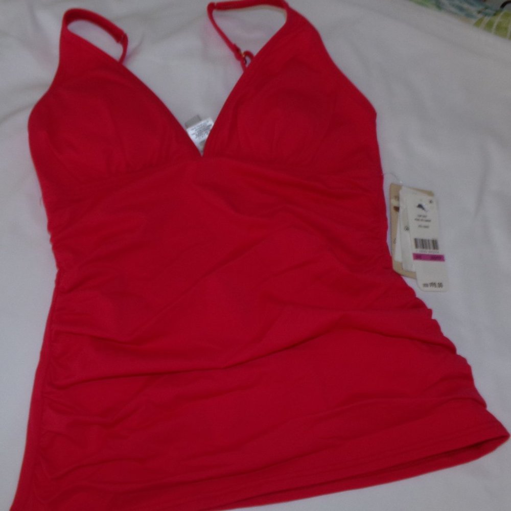 Tommy Bahama NWT $98 Tankini Top Piece Over the Shoulder Cerese Red XXS